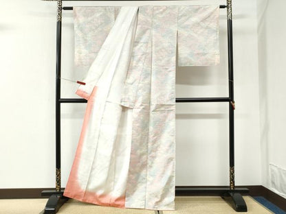 平和屋着物●本場大島紬　白大島　色紙重ね吉祥花松文　正絹　逸品　CABK7420yc