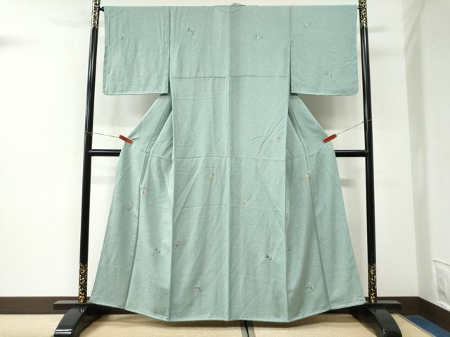 平和屋着物●上質な小紋　総刺繍　草花文　正絹　逸品　未使用　CABK7421yc