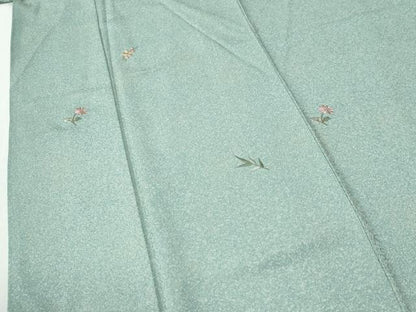 平和屋着物●上質な小紋　総刺繍　草花文　正絹　逸品　未使用　CABK7421yc