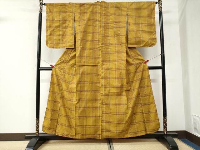 平和屋着物●山下八百子　本場黄八丈　市松綾織　正絹　逸品　CABK7426yc