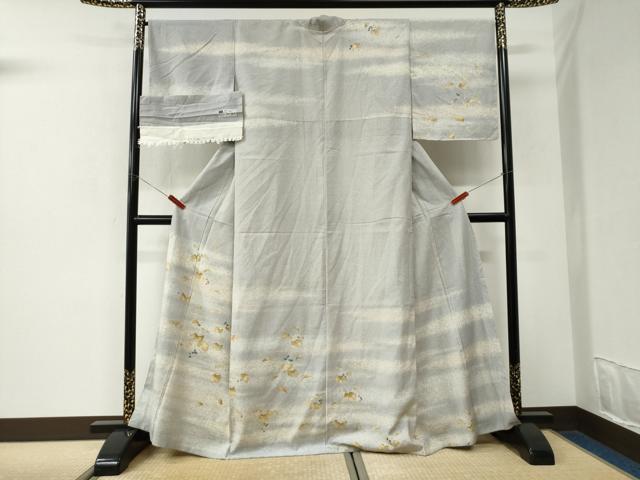 平和屋着物●京の名門　友禅　染の北川　訪問着　紬地　葡萄　反端付き　正絹　逸品　未使用　CABK7429yc