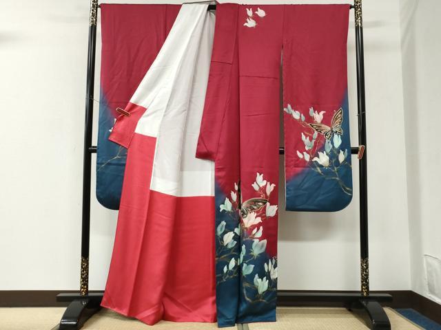 平和屋着物●豪華振袖・長襦袢セット　舞蝶枝花文　暈し染め　金彩　正絹　逸品　CABK7433yc