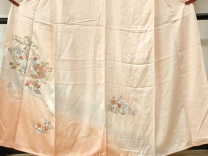 平和屋着物●訪問着　総刺繍　文箱飛鶴吉祥花絵巻文　暈し染め　正絹　逸品　未使用　CABK7440yc