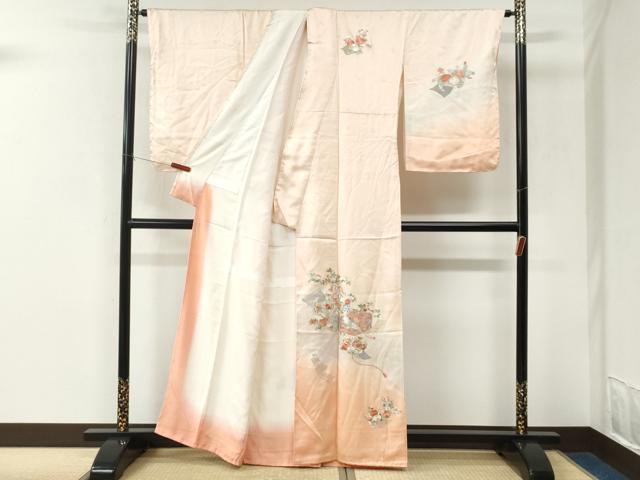 平和屋着物●訪問着　総刺繍　文箱飛鶴吉祥花絵巻文　暈し染め　正絹　逸品　未使用　CABK7440yc