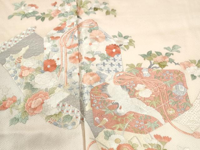 平和屋着物●訪問着　総刺繍　文箱飛鶴吉祥花絵巻文　暈し染め　正絹　逸品　未使用　CABK7440yc