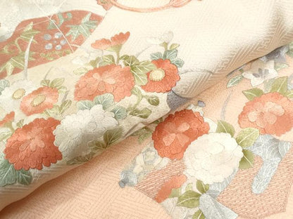 平和屋着物●訪問着　総刺繍　文箱飛鶴吉祥花絵巻文　暈し染め　正絹　逸品　未使用　CABK7440yc