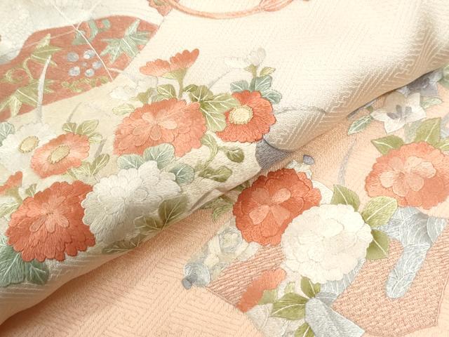 平和屋着物●訪問着　総刺繍　文箱飛鶴吉祥花絵巻文　暈し染め　正絹　逸品　未使用　CABK7440yc