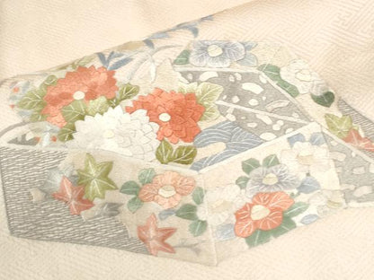 平和屋着物●訪問着　総刺繍　文箱飛鶴吉祥花絵巻文　暈し染め　正絹　逸品　未使用　CABK7440yc