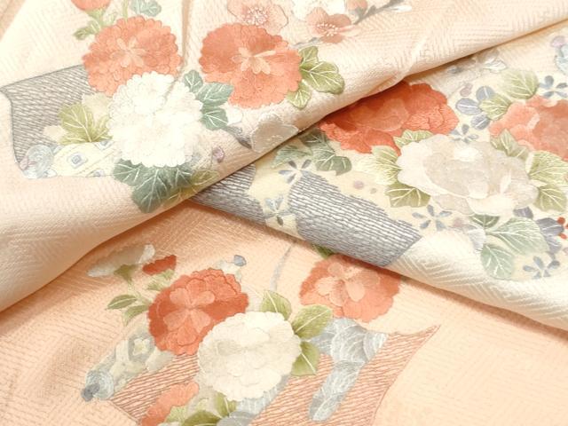 平和屋着物●訪問着　総刺繍　文箱飛鶴吉祥花絵巻文　暈し染め　正絹　逸品　未使用　CABK7440yc