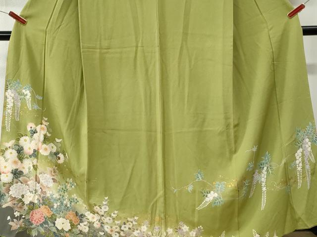 平和屋着物●訪問着　菊牡丹花文　暈し染め　金彩　正絹　逸品　CABK7447yc