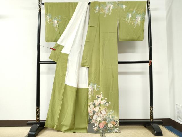 平和屋着物●訪問着　菊牡丹花文　暈し染め　金彩　正絹　逸品　CABK7447yc