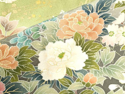 平和屋着物●訪問着　菊牡丹花文　暈し染め　金彩　正絹　逸品　CABK7447yc