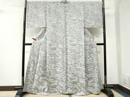 平和屋着物●天目織　お召　霞花松文　さが美扱い　正絹　逸品　CABK7451yc