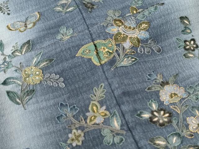 平和屋着物●訪問着　総刺繍　更紗花蝶文　暈し染め　金糸　ロング丈　正絹　逸品　CABK7452yc
