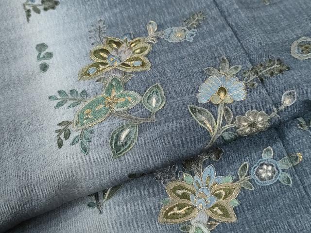 平和屋着物●訪問着　総刺繍　更紗花蝶文　暈し染め　金糸　ロング丈　正絹　逸品　CABK7452yc