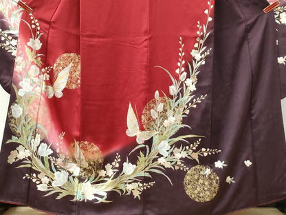 平和屋着物●豪華振袖　花蝶文　暈し染め　金銀彩　正絹　逸品　CABK7453yc