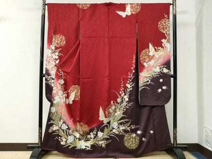 平和屋着物●豪華振袖　花蝶文　暈し染め　金銀彩　正絹　逸品　CABK7453yc