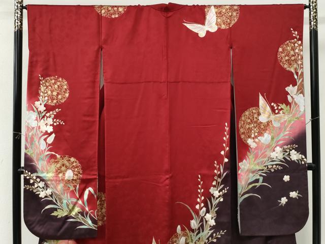 平和屋着物●豪華振袖　花蝶文　暈し染め　金銀彩　正絹　逸品　CABK7453yc
