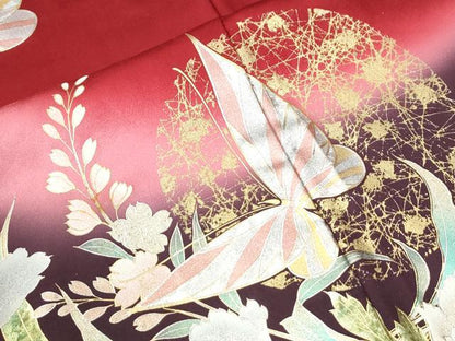 平和屋着物●豪華振袖　花蝶文　暈し染め　金銀彩　正絹　逸品　CABK7453yc