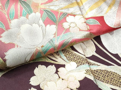 平和屋着物●豪華振袖　花蝶文　暈し染め　金銀彩　正絹　逸品　CABK7453yc