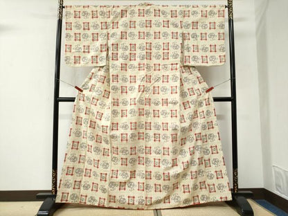 平和屋着物●上質な紬　吉祥花唐草文　正絹　逸品　CABK7462yc