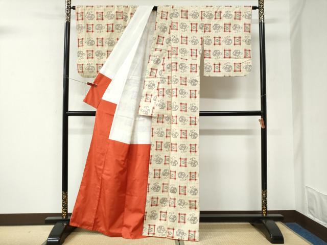 平和屋着物●上質な紬　吉祥花唐草文　正絹　逸品　CABK7462yc