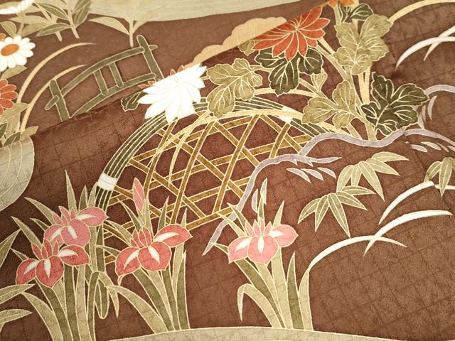 平和屋着物●訪問着　駒刺繍　御所車流水松竹梅籬花文　暈し染め　金彩　正絹　逸品　CABK7464yc