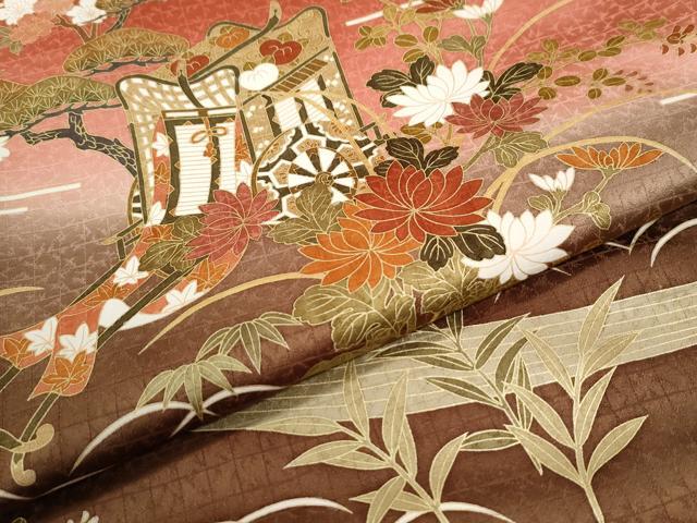 平和屋着物●訪問着　駒刺繍　御所車流水松竹梅籬花文　暈し染め　金彩　正絹　逸品　CABK7464yc