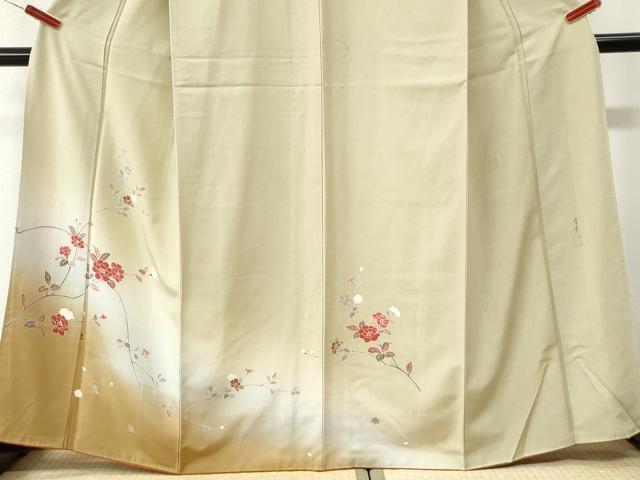 平和屋着物●訪問着　紬地　作家物　枝花文　正絹　逸品　CABK7466yc