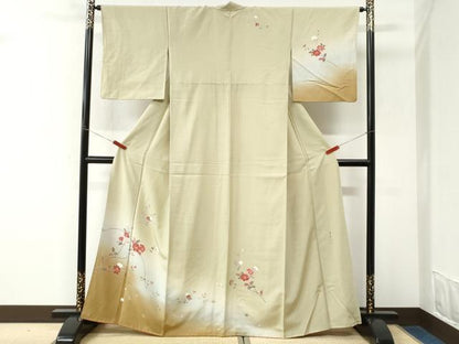 平和屋着物●訪問着　紬地　作家物　枝花文　正絹　逸品　CABK7466yc