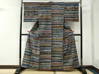 平和屋着物●小千谷紬　百柄　正絹　逸品　CABK7468yc