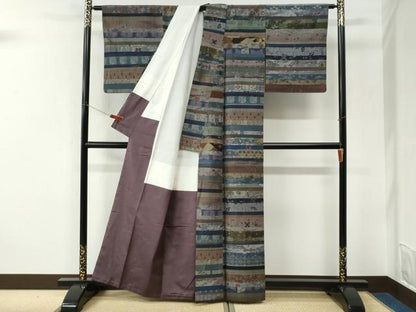 平和屋着物●小千谷紬　百柄　正絹　逸品　CABK7468yc
