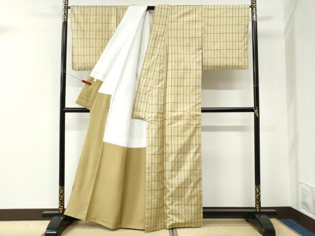平和屋着物●本場縞大島紬　格子　正絹　逸品　CABK7469yc
