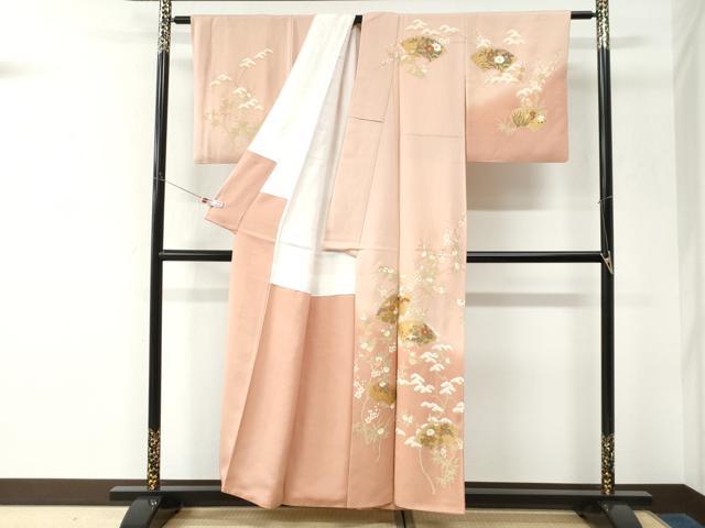 平和屋着物●訪問着　地紙松竹梅橘花文　暈し染め　金彩　正絹　逸品　CABK7470yc