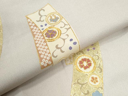 平和屋着物●訪問着　駒刺繍　短冊花唐草文　金彩　正絹　逸品　CABK7475yc