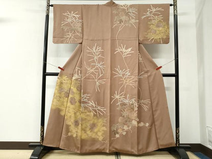 平和屋着物●訪問着　刺繍　牡丹唐草文　金彩　正絹　逸品　CABK7476yc