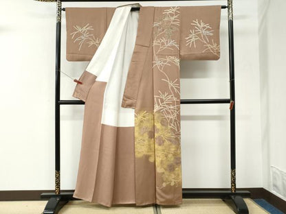 平和屋着物●訪問着　刺繍　牡丹唐草文　金彩　正絹　逸品　CABK7476yc