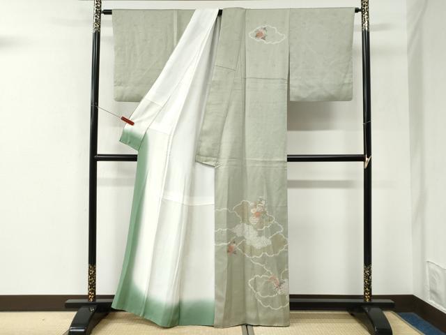 平和屋着物●中国三大刺繍　スワトウ刺繍　総刺繍　訪問着　雲重ね花籠文　金彩　正絹　逸品　CABK7477yc