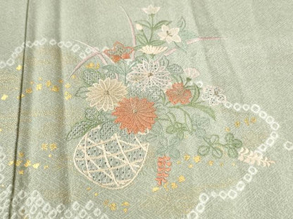 平和屋着物●中国三大刺繍　スワトウ刺繍　総刺繍　訪問着　雲重ね花籠文　金彩　正絹　逸品　CABK7477yc