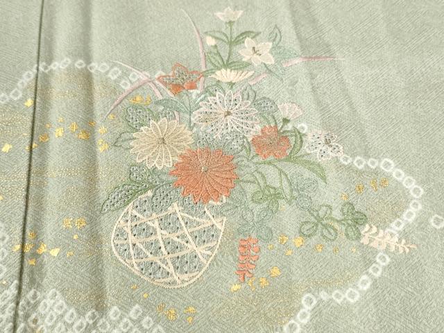 平和屋着物●中国三大刺繍　スワトウ刺繍　総刺繍　訪問着　雲重ね花籠文　金彩　正絹　逸品　CABK7477yc
