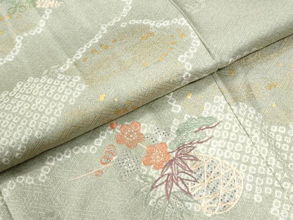 平和屋着物●中国三大刺繍　スワトウ刺繍　総刺繍　訪問着　雲重ね花籠文　金彩　正絹　逸品　CABK7477yc