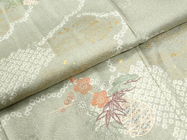 平和屋着物●中国三大刺繍　スワトウ刺繍　総刺繍　訪問着　雲重ね花籠文　金彩　正絹　逸品　CABK7477yc
