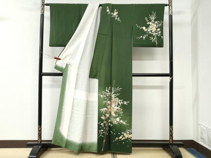 平和屋着物●訪問着　御所車笹竹草花文　暈し染め　金彩　正絹　逸品　CABK7479yc