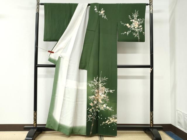 平和屋着物●訪問着　御所車笹竹草花文　暈し染め　金彩　正絹　逸品　CABK7479yc
