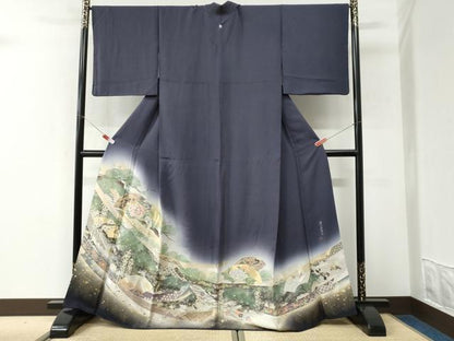 平和屋着物●豪華色留袖　作家物　寿光織　扇面優雅図　暈し染め　金糸　さが美扱い　正絹　逸品　CABK7480yc
