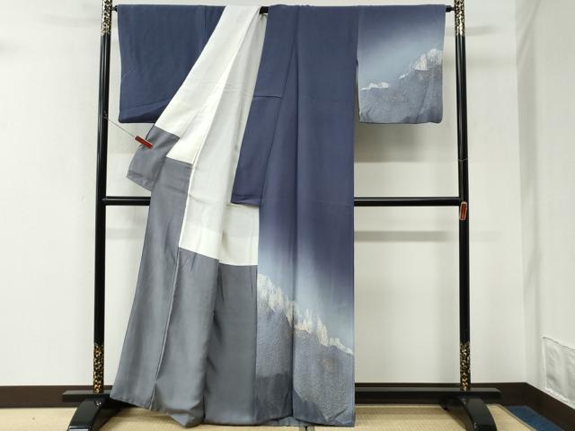 平和屋着物●日展作家　山本唯与志　レリーフ染　訪問着　樹林文　暈し染め　金彩　正絹　逸品　CABK7481yc