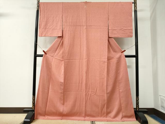 平和屋着物●上質な色無地　霞地紋　紅梅色　ロング丈　正絹　逸品　CABK7482yc