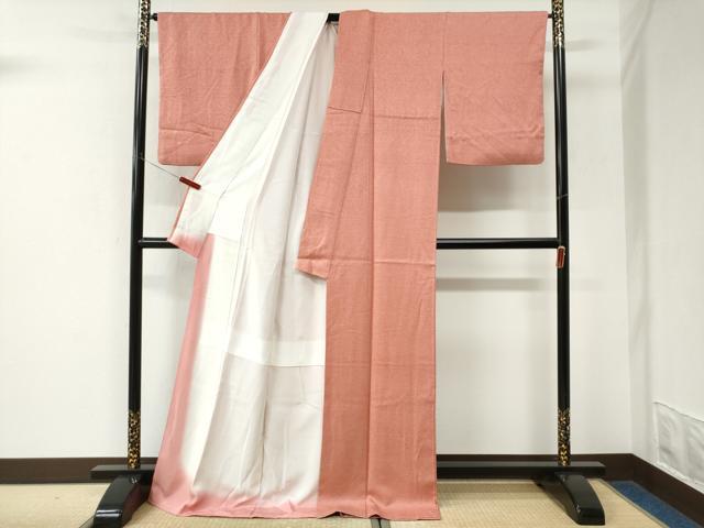 平和屋着物●上質な色無地　霞地紋　紅梅色　ロング丈　正絹　逸品　CABK7482yc