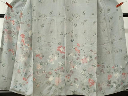 平和屋着物●訪問着　草花文　鬼しぼ縮緬　正絹　逸品　CABK7490yc