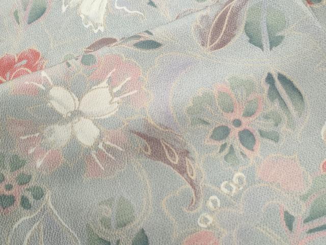 平和屋着物●訪問着　草花文　鬼しぼ縮緬　正絹　逸品　CABK7490yc